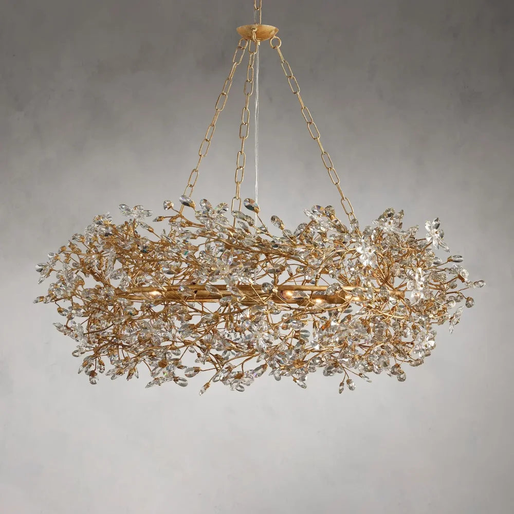 Crystal Flowers Fiore Crown Chandelier 39’’ / Brass Chandelier