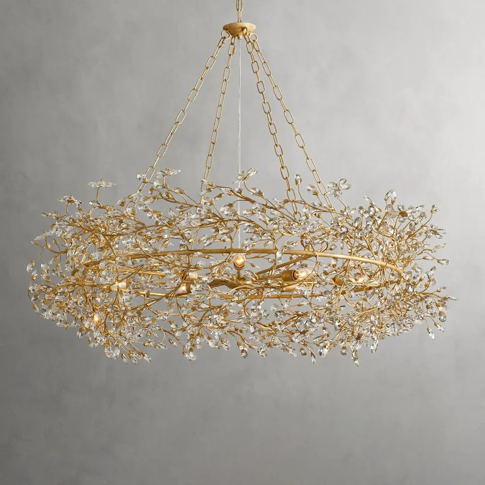 Crystal Flowers Fiore Crown Chandelier 48’’ / Brass Chandelier