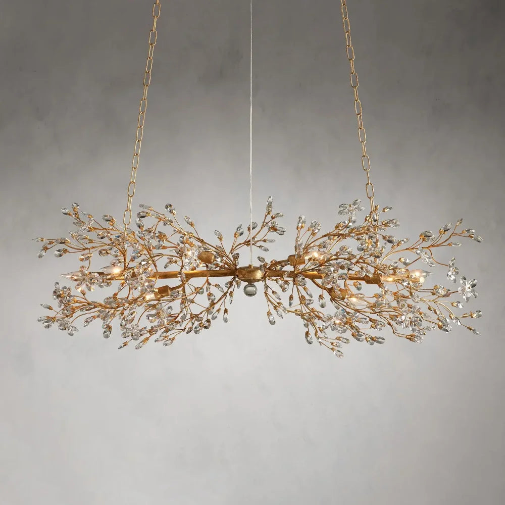 Crystal Flowers Fiore Linear Chandelier 51’’W / Brass Chandelier