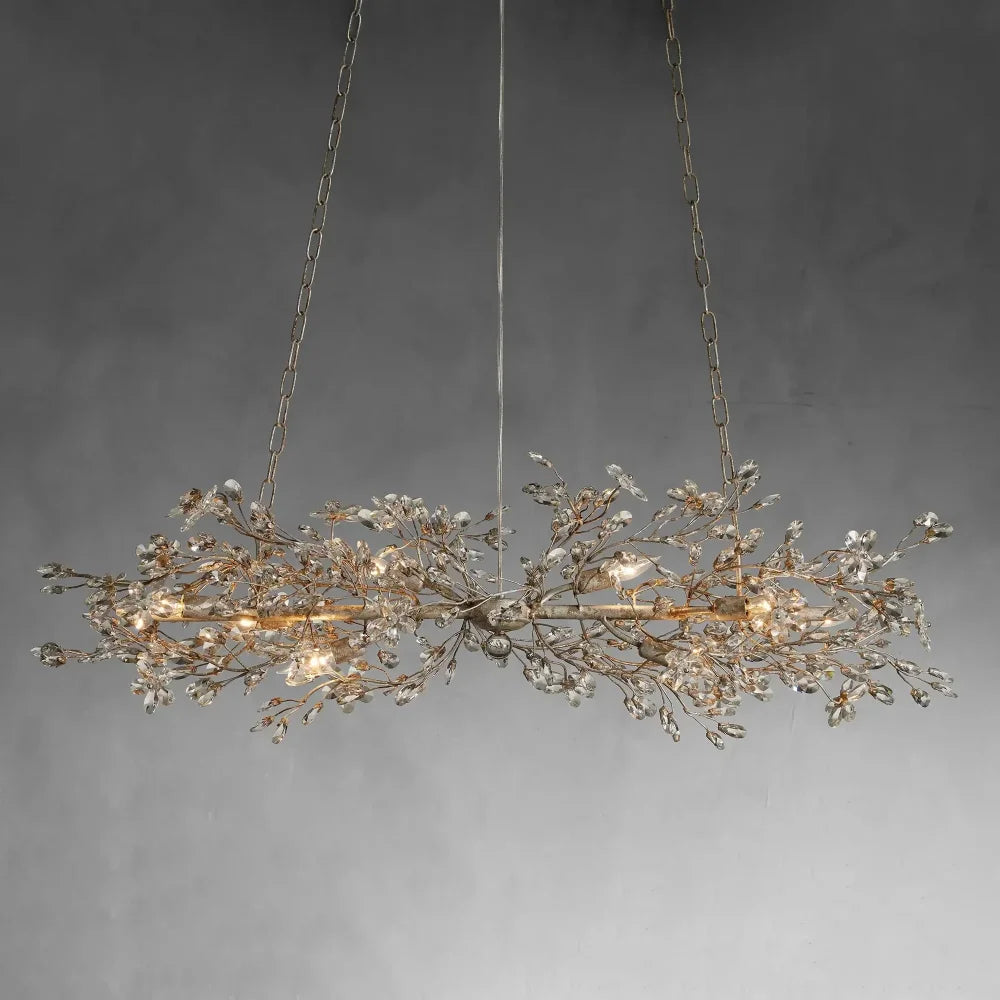 Crystal Flowers Fiore Linear Chandelier 51’’W / Silver Chandelier