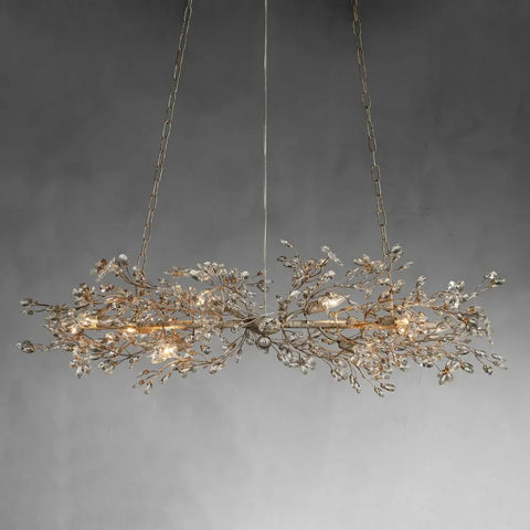 Crystal Flowers Fiore Linear Chandelier 51’’W / Silver Chandelier