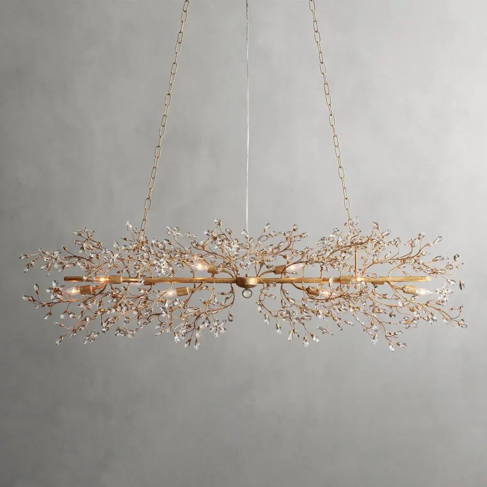 Crystal Flowers Fiore Linear Chandelier 68’’W / Brass Chandelier