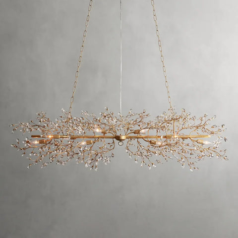 Crystal Flowers Fiore Linear Chandelier 68’’W / Brass Chandelier