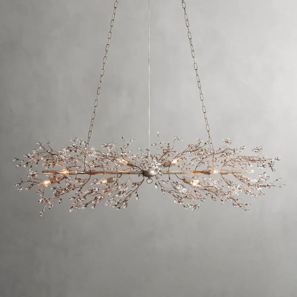 Crystal Flowers Fiore Linear Chandelier 68’’W / Silver Chandelier