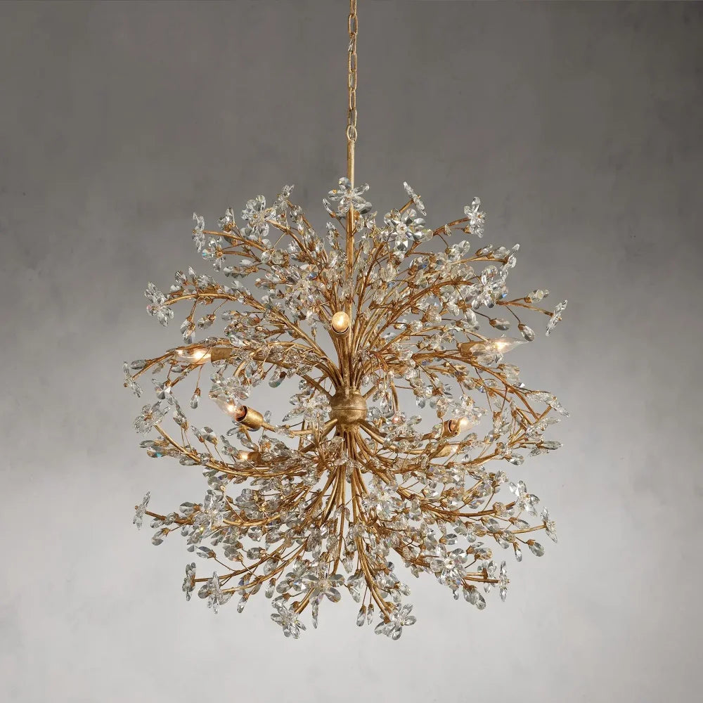 Crystal Flowers Fiore Round Chandelier 8 Light Brass Chandelier