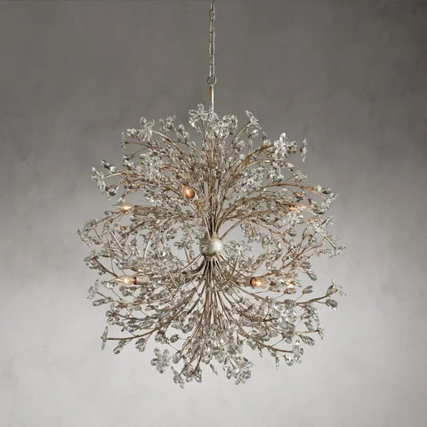 Crystal Flowers Fiore Round Chandelier 8 Light Silver Chandelier