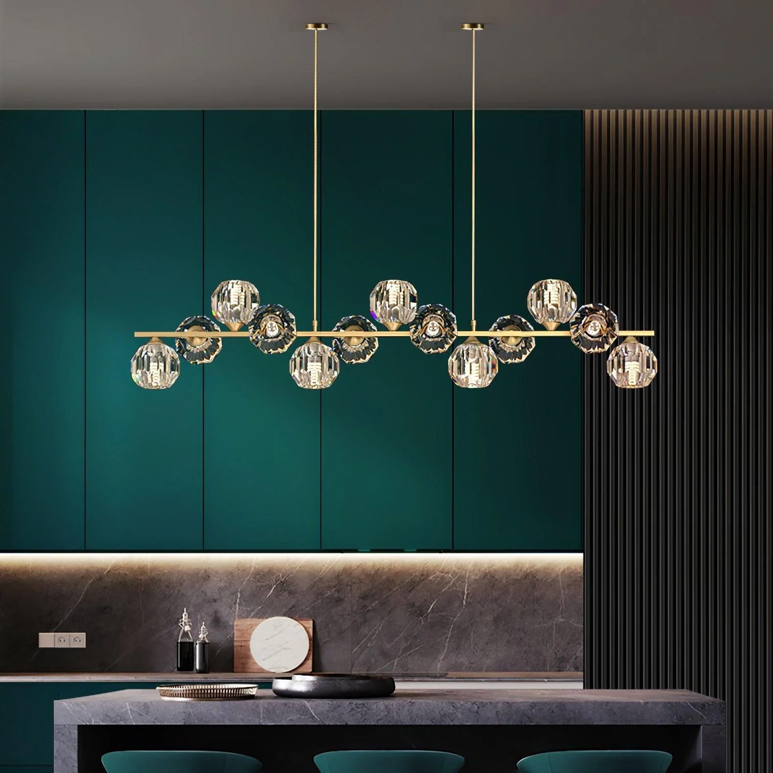 Crystal Glass Ball Chandelier – Brass & Clear Luxury Ceiling Light