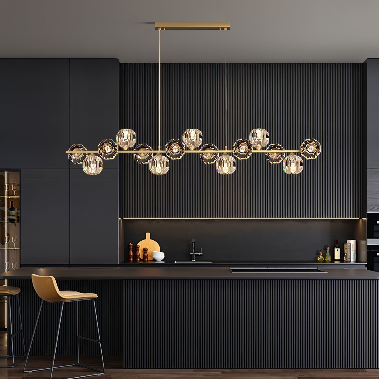 Crystal Glass Ball Chandelier – Brass & Clear Luxury Ceiling Light