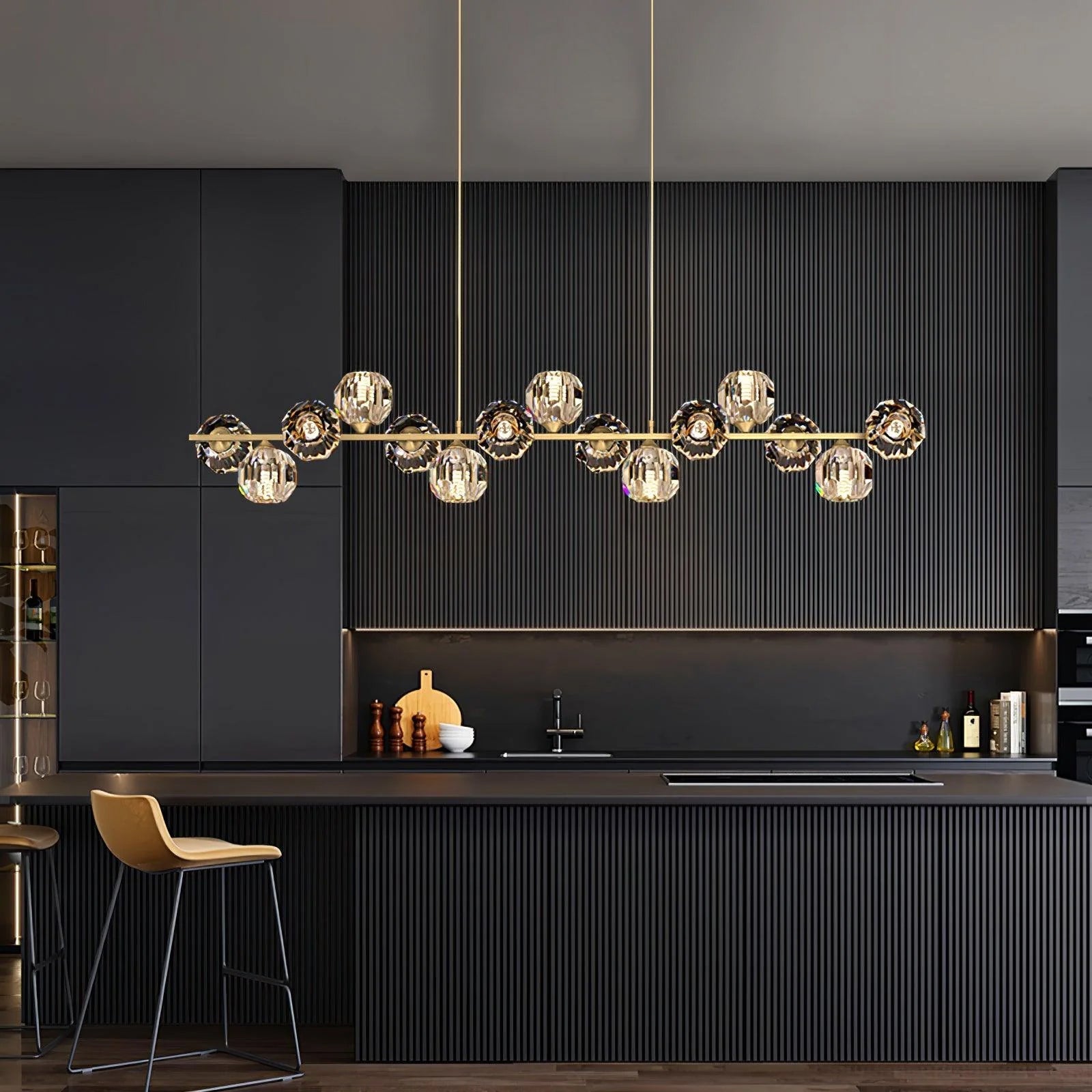 Crystal Glass Ball Chandelier – Brass & Clear Luxury Ceiling Light