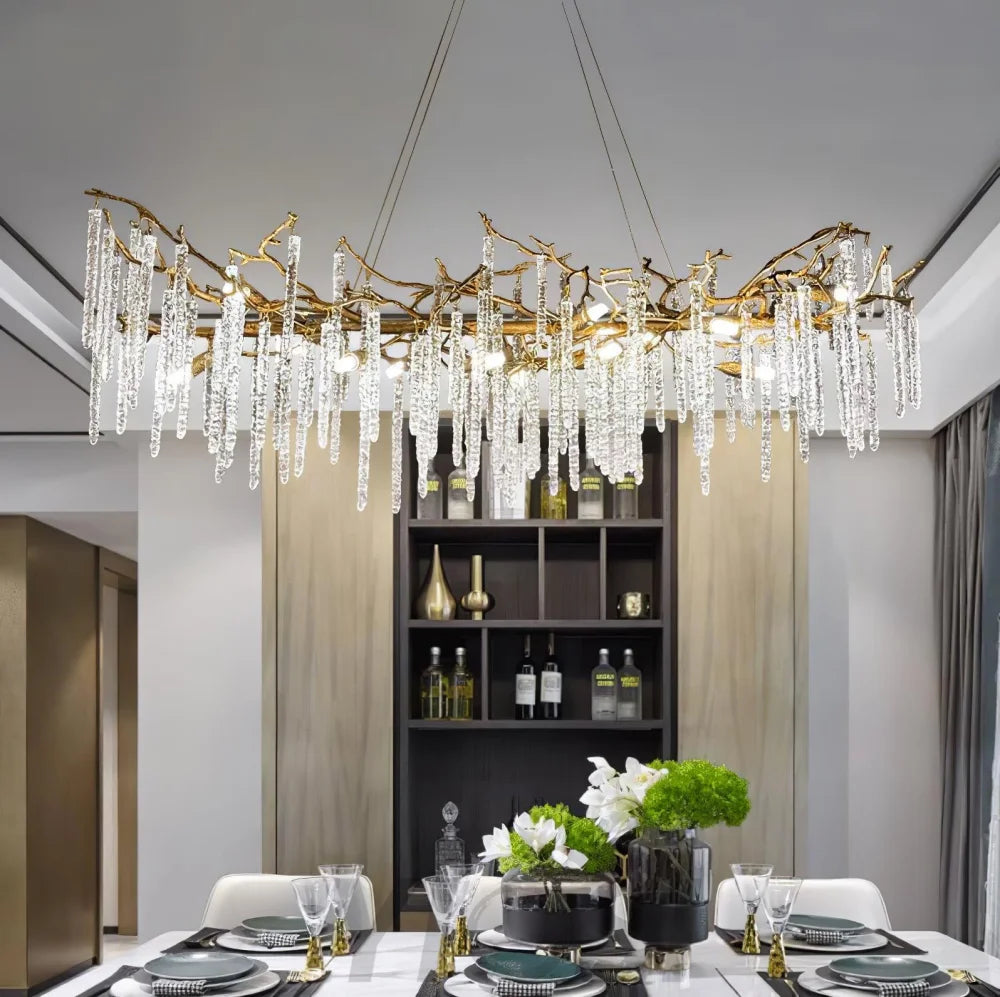 Crystal Icicles Branch Type Brass Chandelier Chandelier