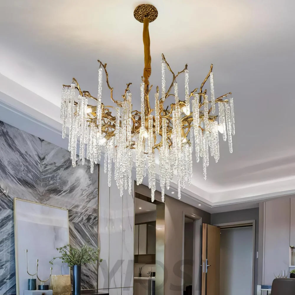 Crystal Icicles Branch Type Brass Chandelier Chandelier