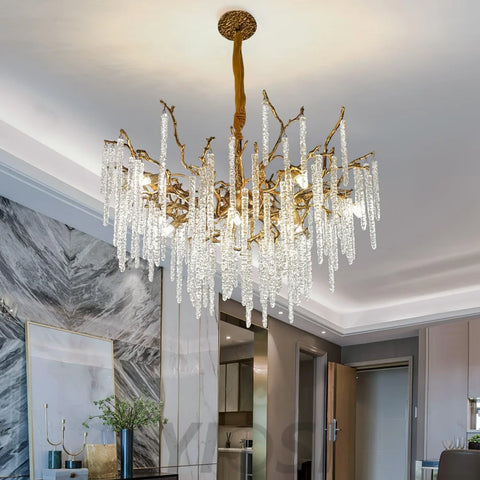 Crystal Icicles Branch Type Brass Chandelier - Branch, Crystals-1-Yiosilamp