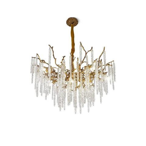 Crystal Icicles Branch Type Brass Chandelier ∅ 31.5″ x H 19.7″ / Dia 80cm x H 50cm / Brass & Clear crystal Chandelier