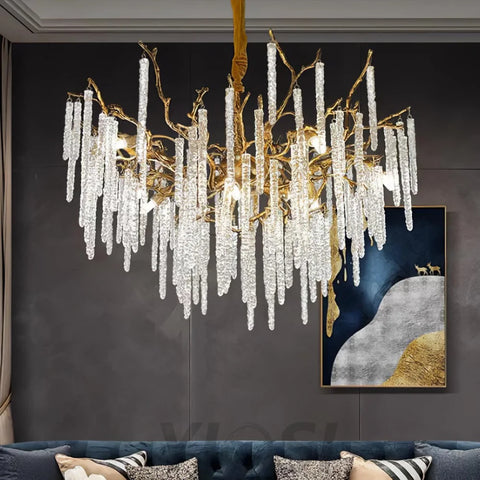 Crystal Icicles Branch Type Brass Chandelier - Branch, Crystals-1-Yiosilamp