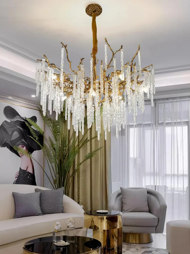 Crystal Icicles Branch Type Brass Chandelier - Branch, Crystals-1-Yiosilamp