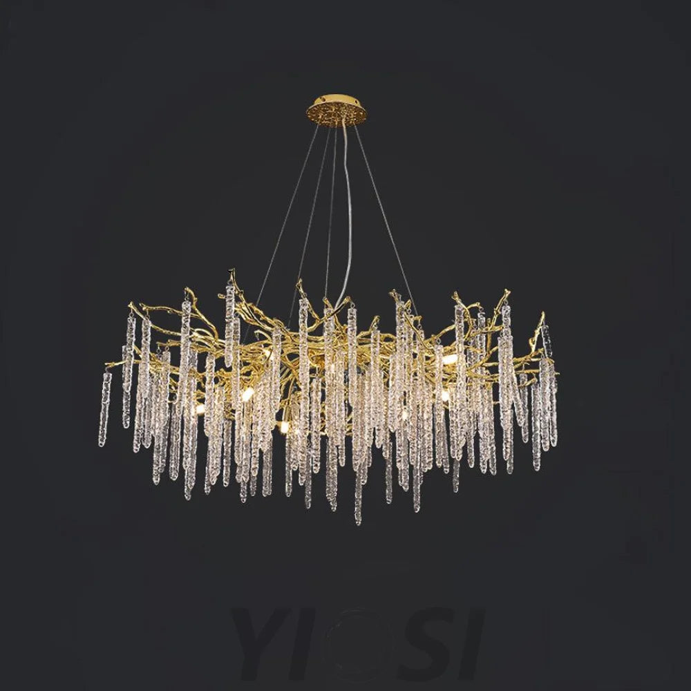 Crystal Icicles Branch Type Brass Chandelier - Branch, Crystals-1-Yiosilamp