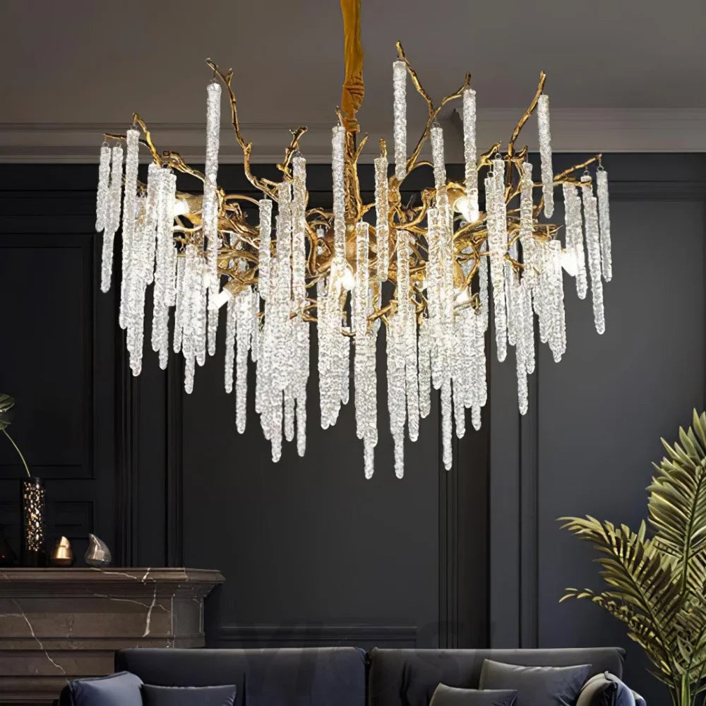 Crystal Icicles Branch Type Brass Chandelier - Branch, Crystals-1-Yiosilamp