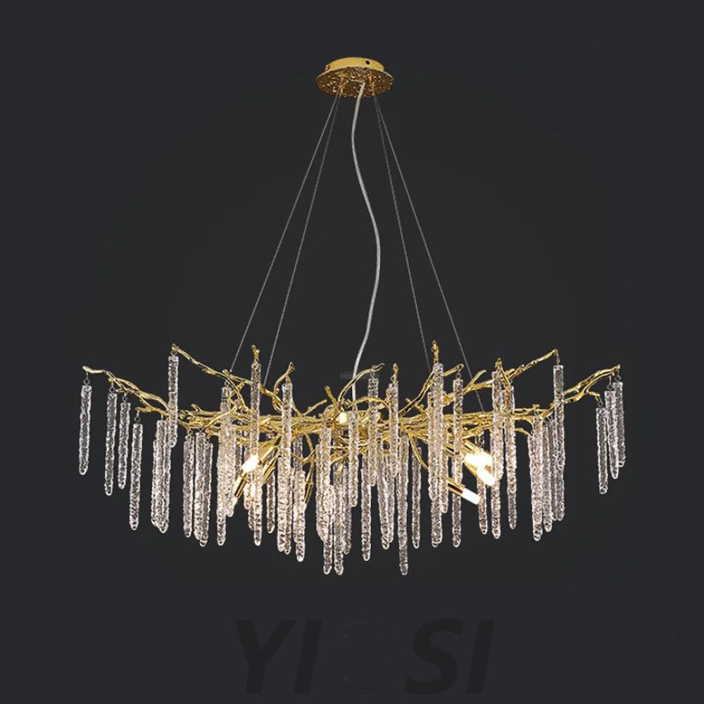 Crystal Icicles Branch Type Brass Chandelier - Branch, Crystals-1-Yiosilamp