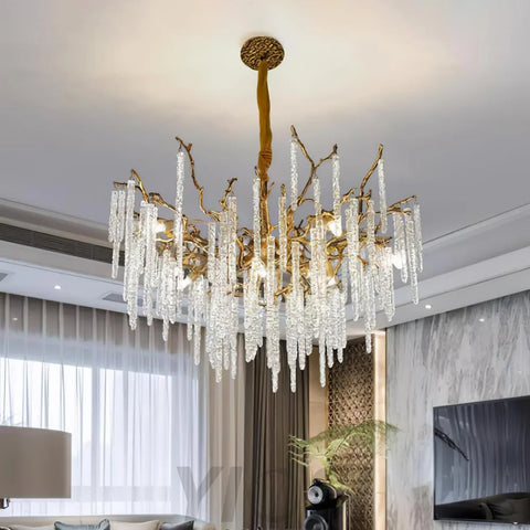 Crystal Icicles Branch Type Brass Chandelier Chandelier