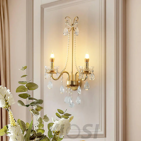 Crystal Pearl Chain Wall Sconce - Candle-1-Yiosilamp