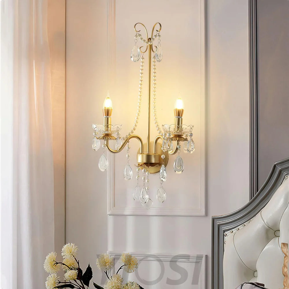 Crystal Pearl Chain Wall Sconce - Candle-1-Yiosilamp