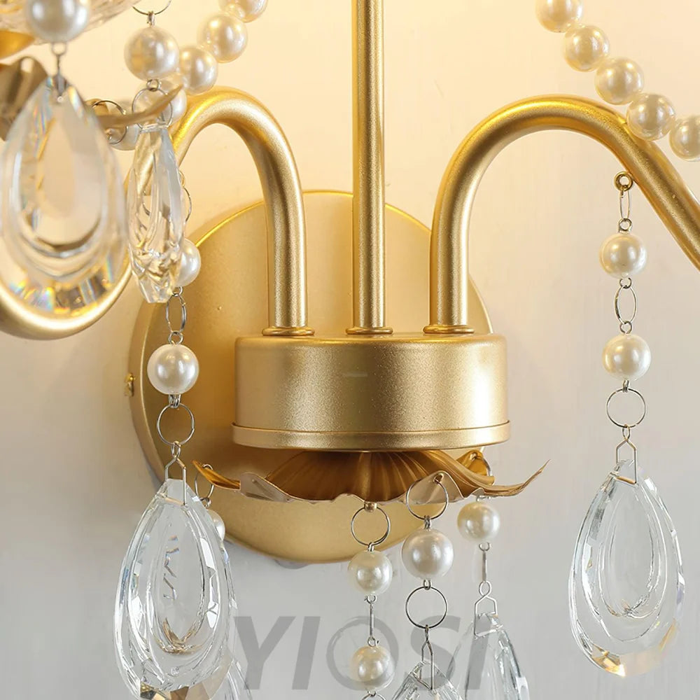 Crystal Pearl Chain Wall Sconce - Candle-1-Yiosilamp