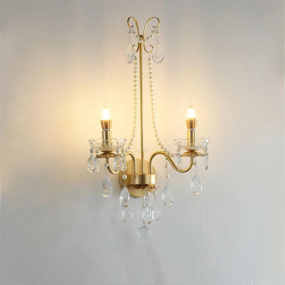 Crystal Pearl Chain Wall Sconce - Candle-1-Yiosilamp