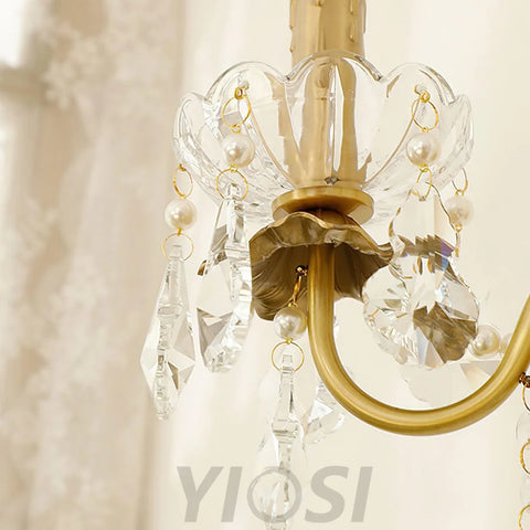 Crystal Pearl Chain Wall Sconce - Candle-1-Yiosilamp