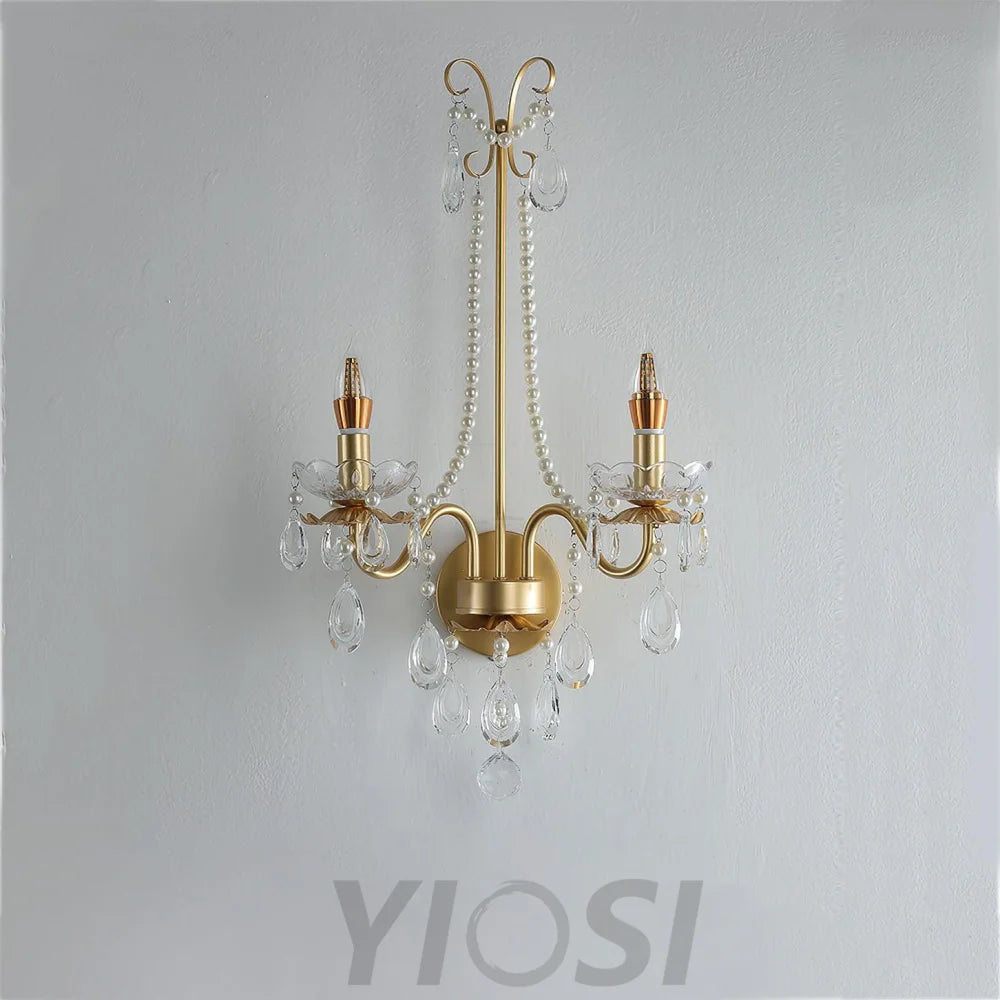 Crystal Pearl Chain Wall Sconce - Candle-1-Yiosilamp