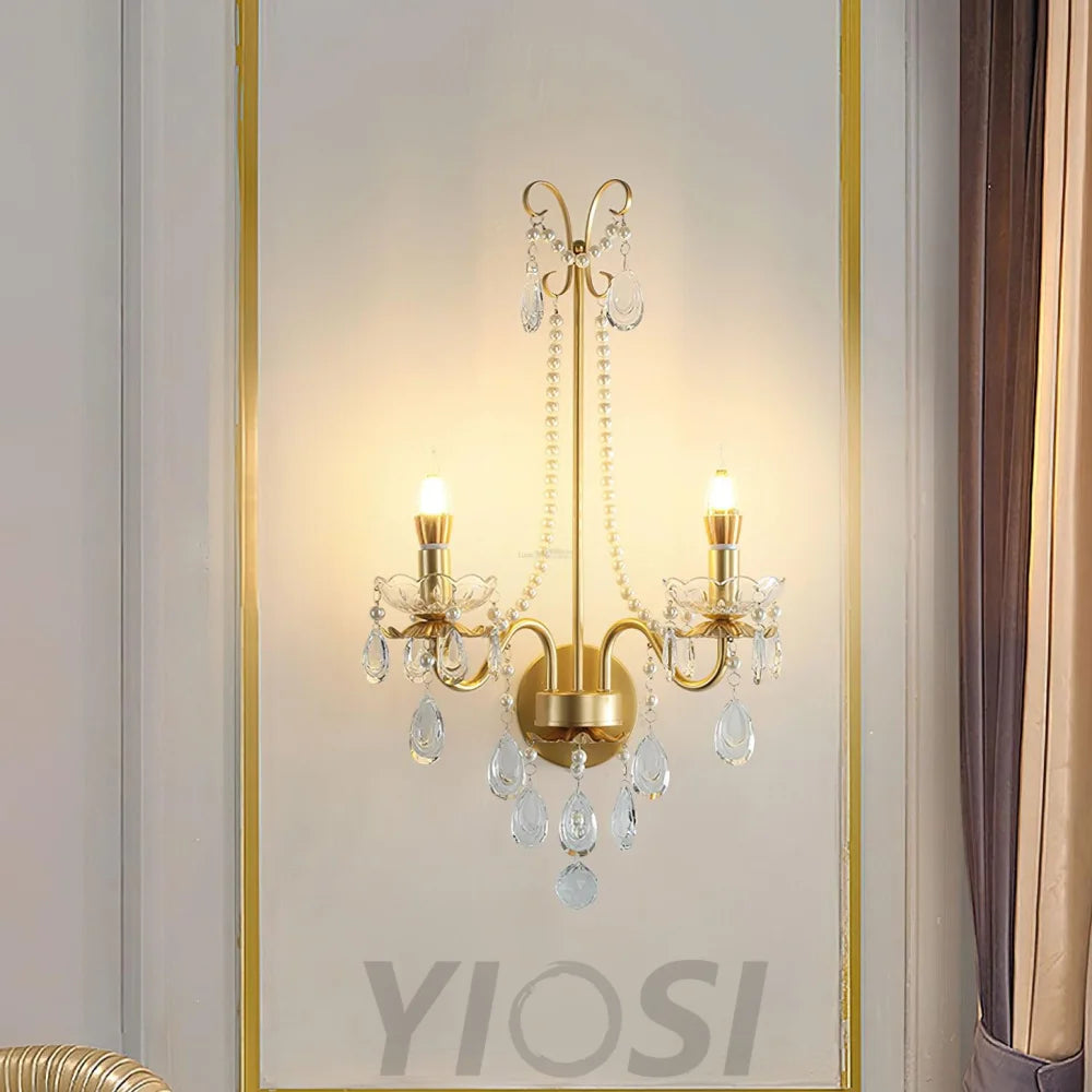 Crystal Pearl Chain Wall Sconce - Candle-1-Yiosilamp