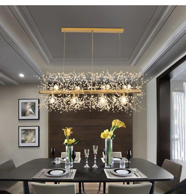 Elegant Gold Crystal Dandelion Chandelier with LED Lights