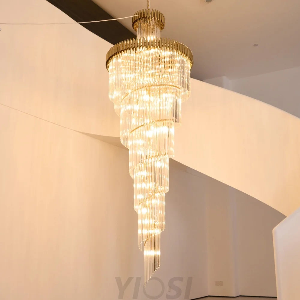 Vakkerlight Crystal Spiral Chandelier – Gold Finish, 39‑in Diameter