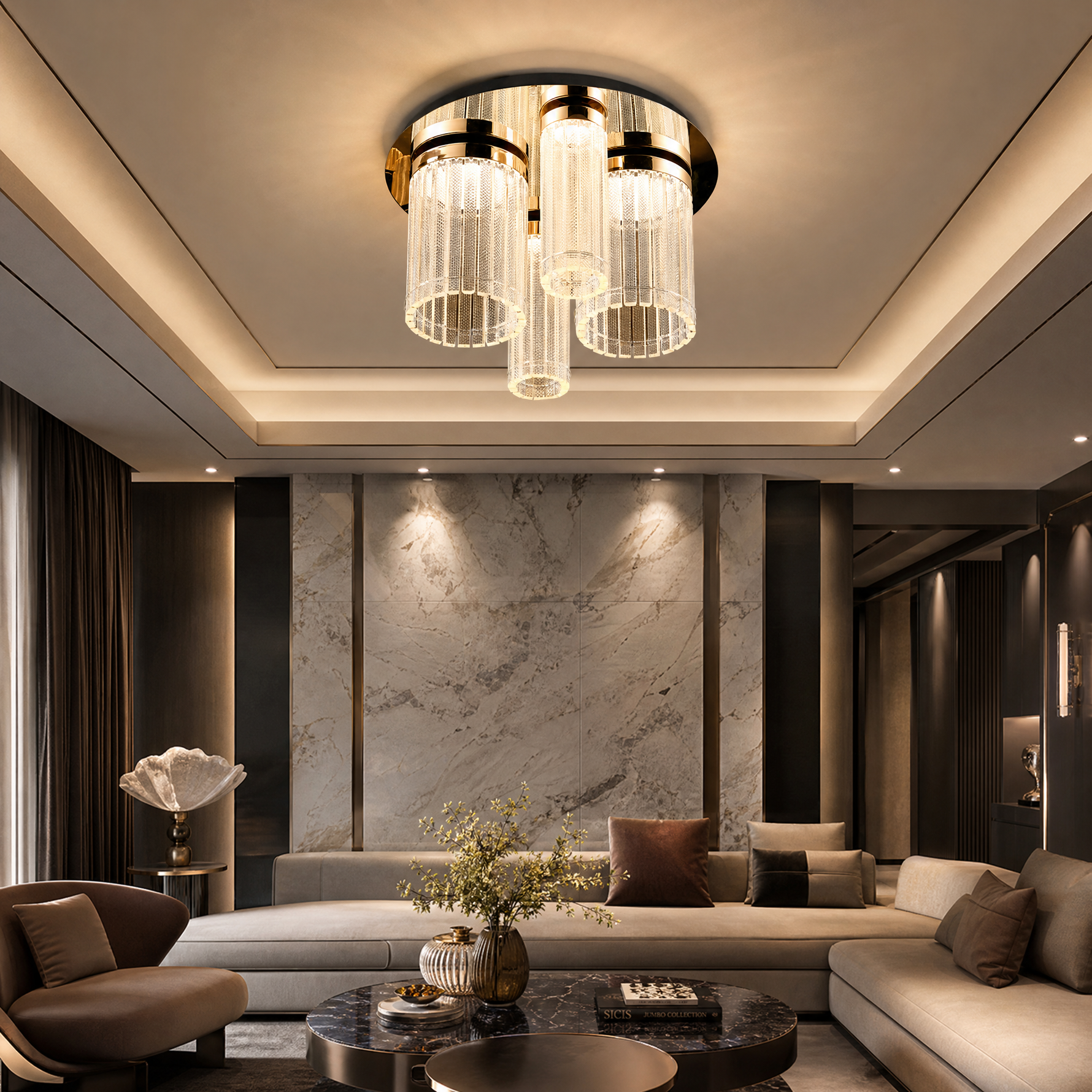 Crystalia Modern Crystal Flush Mount Ceiling Light - scene