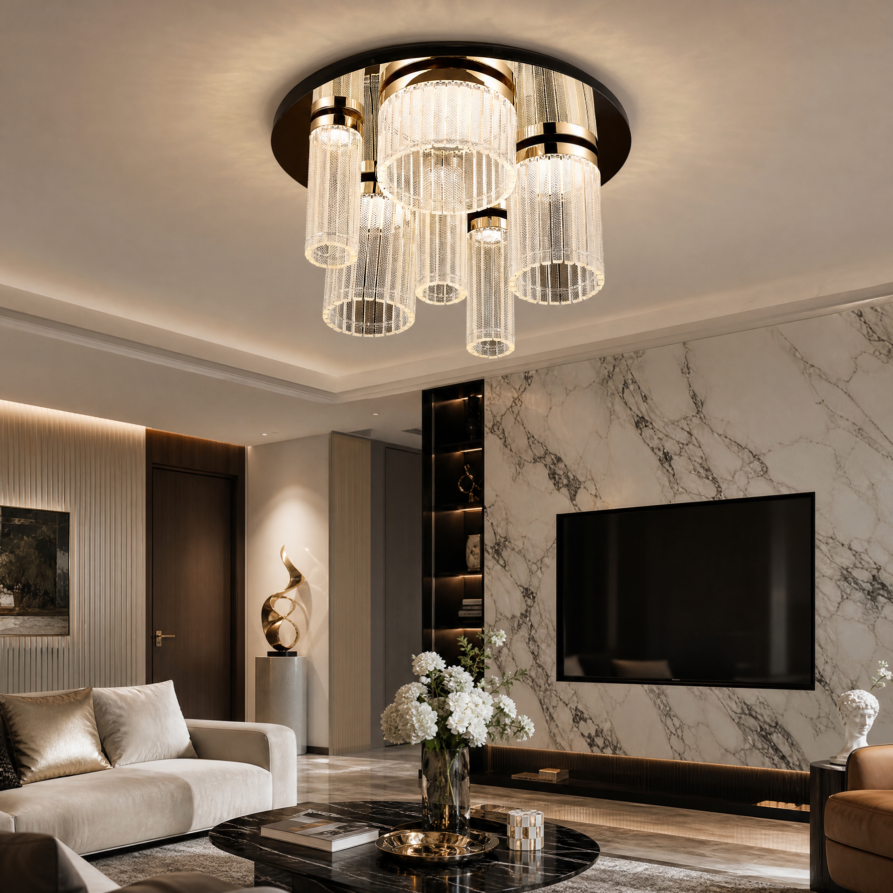 Crystalia Modern Crystal Flush Mount Ceiling Light - scene