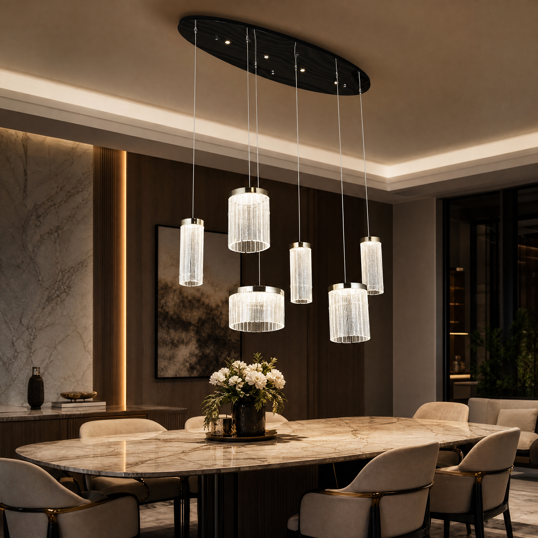 Crystalia Modern Linear Dining Pendant Light - scene