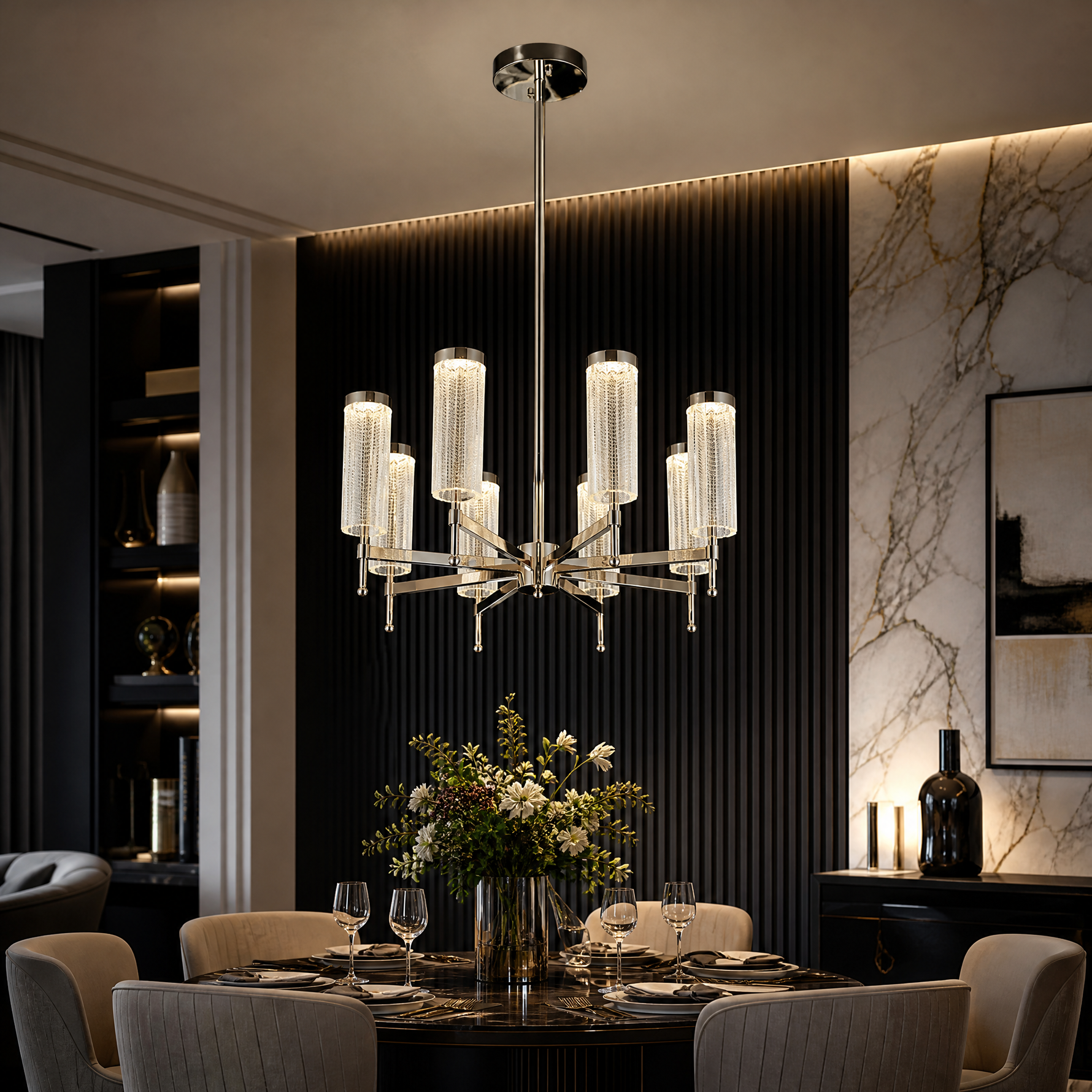 Crystalia Modern Sculptural Ring Chandelier - scene