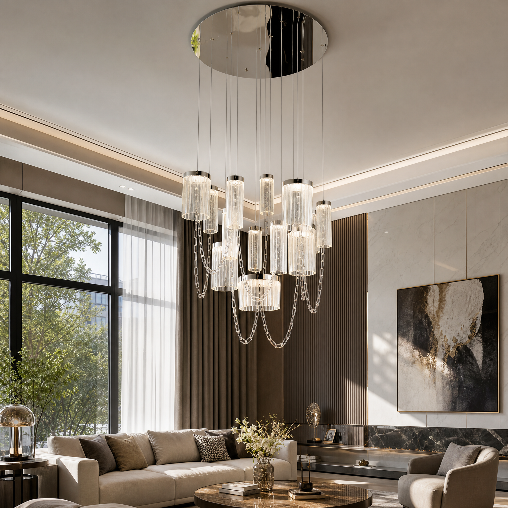 Crystalia Modern Sculptural Ring Chandelier - scene