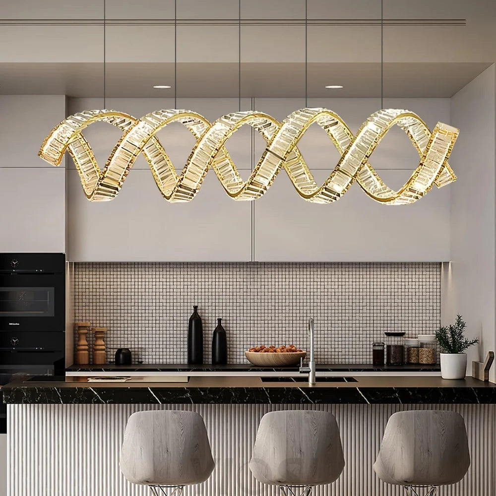Vakkerlight Curved LED Crystal Chandelier with Gold Finish