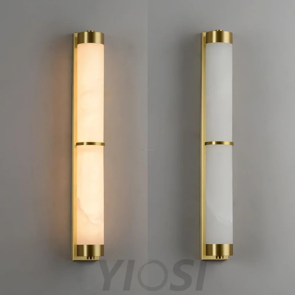 Cylindra Alabaster Brass Wall Sconce - Alabaster, Alabaster Wall Lamp-1-Yiosilamp