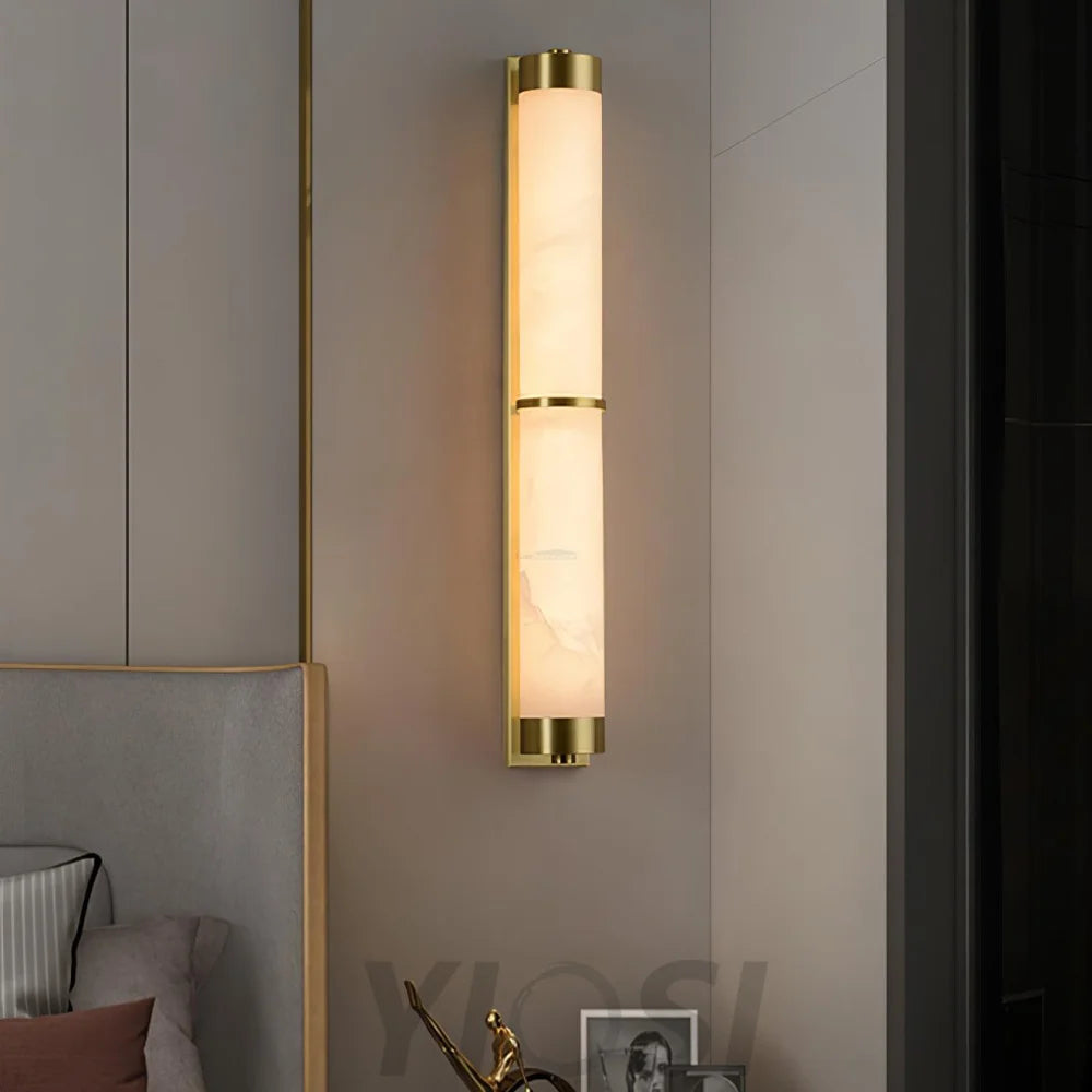 Cylindra Alabaster Brass Wall Sconce - Alabaster, Alabaster Wall Lamp-1-Yiosilamp