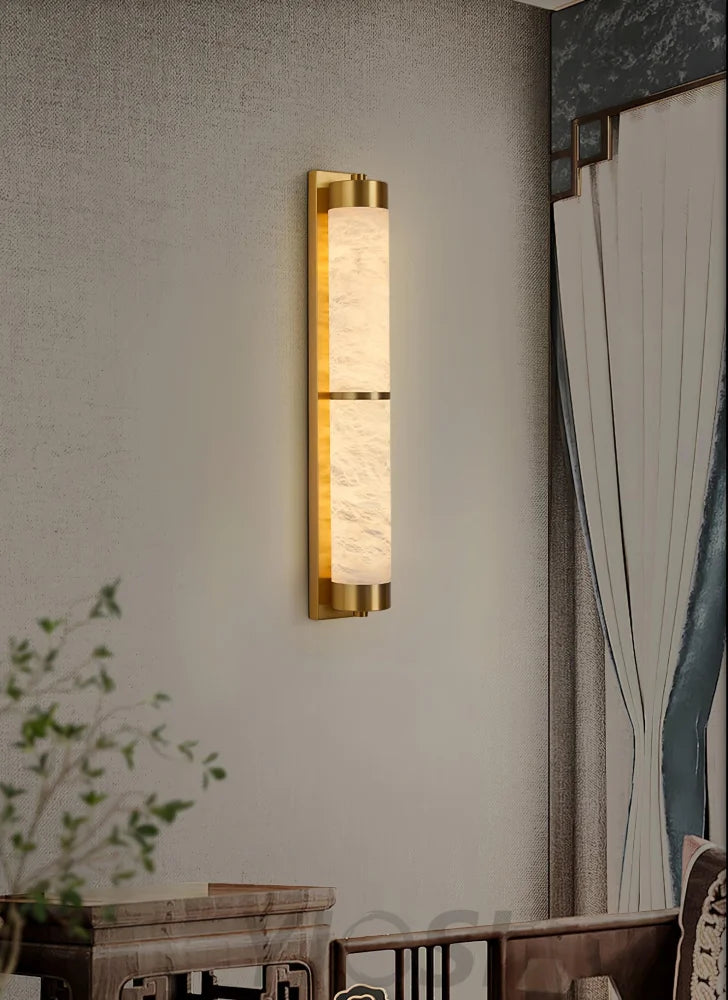 Cylindra Alabaster Brass Wall Sconce - Alabaster, Alabaster Wall Lamp-1-Yiosilamp