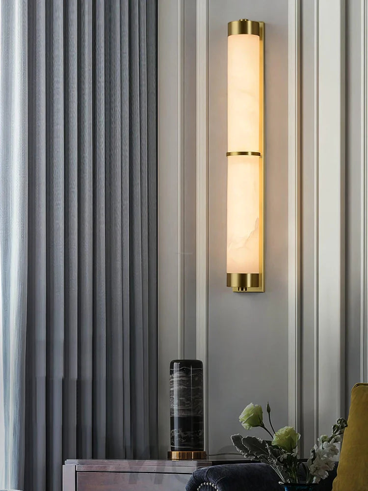 Cylindra Alabaster Brass Wall Sconce - Alabaster, Alabaster Wall Lamp-1-Yiosilamp