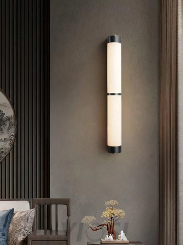 Cylindra Alabaster Brass Wall Sconce - Alabaster, Alabaster Wall Lamp-1-Yiosilamp