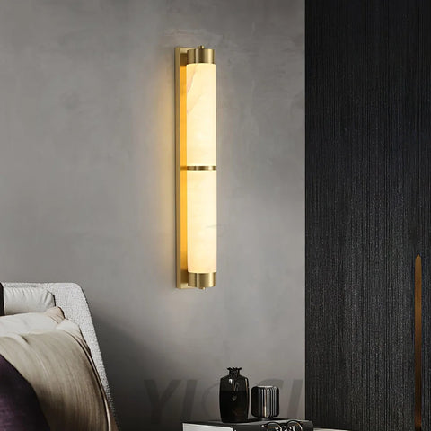 Cylindra Alabaster Brass Wall Sconce - Alabaster, Alabaster Wall Lamp-1-Yiosilamp