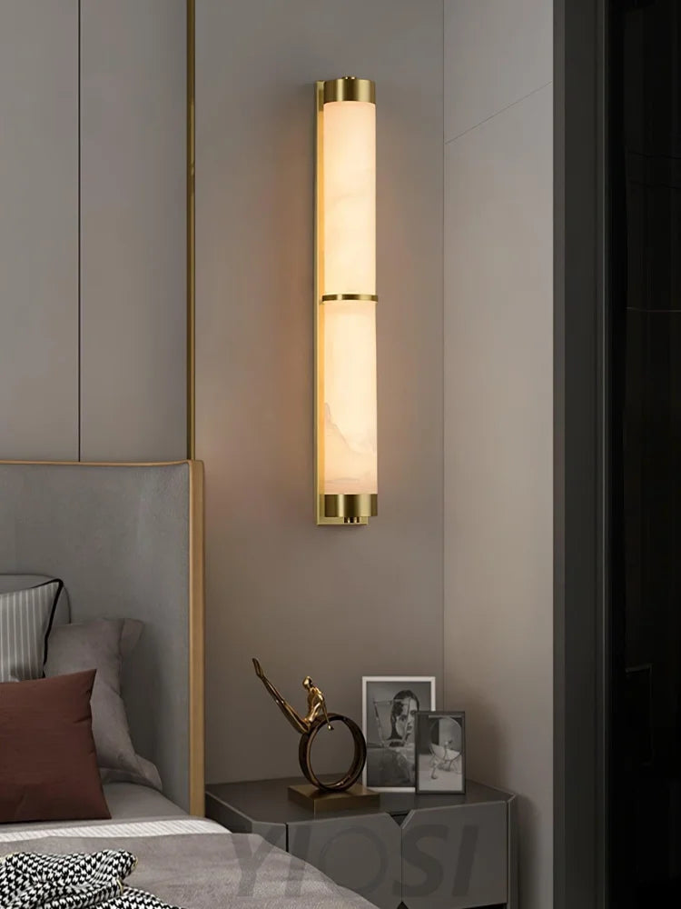 Cylindra Alabaster Brass Wall Sconce - Alabaster, Alabaster Wall Lamp-1-Yiosilamp