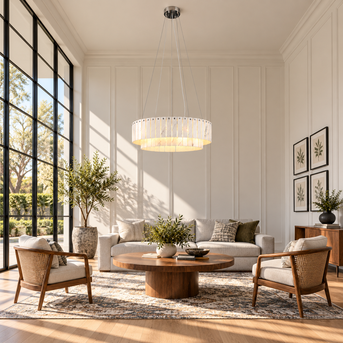Modern Chandelier Organic Modern Gold Natural Stone Metal 2-Tier for Dining Room