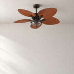 Dark Brown Reversible Palm Leaf Blade Ceiling Fan – lights off