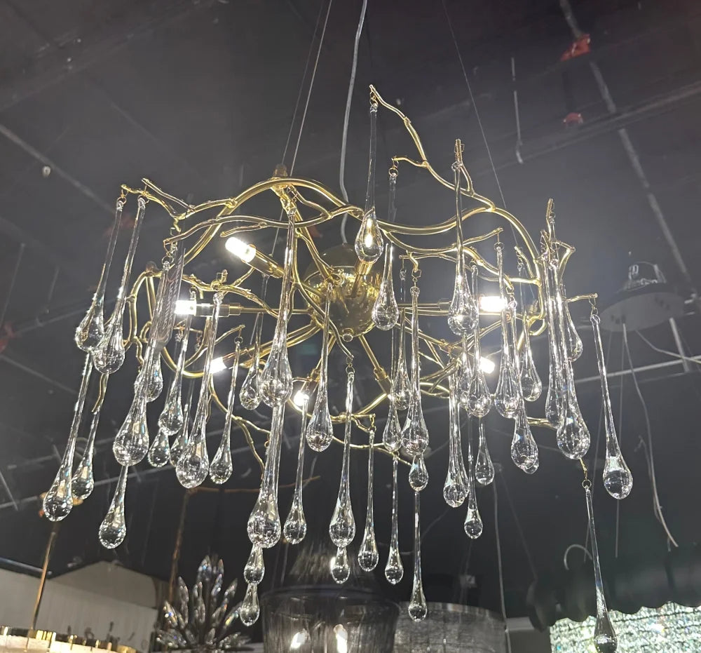 Dawn Lukas Teardrop Branching Brass Round Chandelier - #anselme, #seville, #sevilleanselme, 11+ lights, 50 - 60 inches, ADL, aidan selection, antiqued, branching, brass, c2, cf-color-antiqued-gray, cf-color-antiqued-white, cf-size-13-wide-by-24-high, cf-size-19-wide-by-33-high, chandeliers, chandelierss, clear, crystal, designer inspired, flower, hand crafted, industrial, italian concept, modern, new 2019, PPC Google Best Sellers, restoration selection, round, unique-1-Yiosilamp