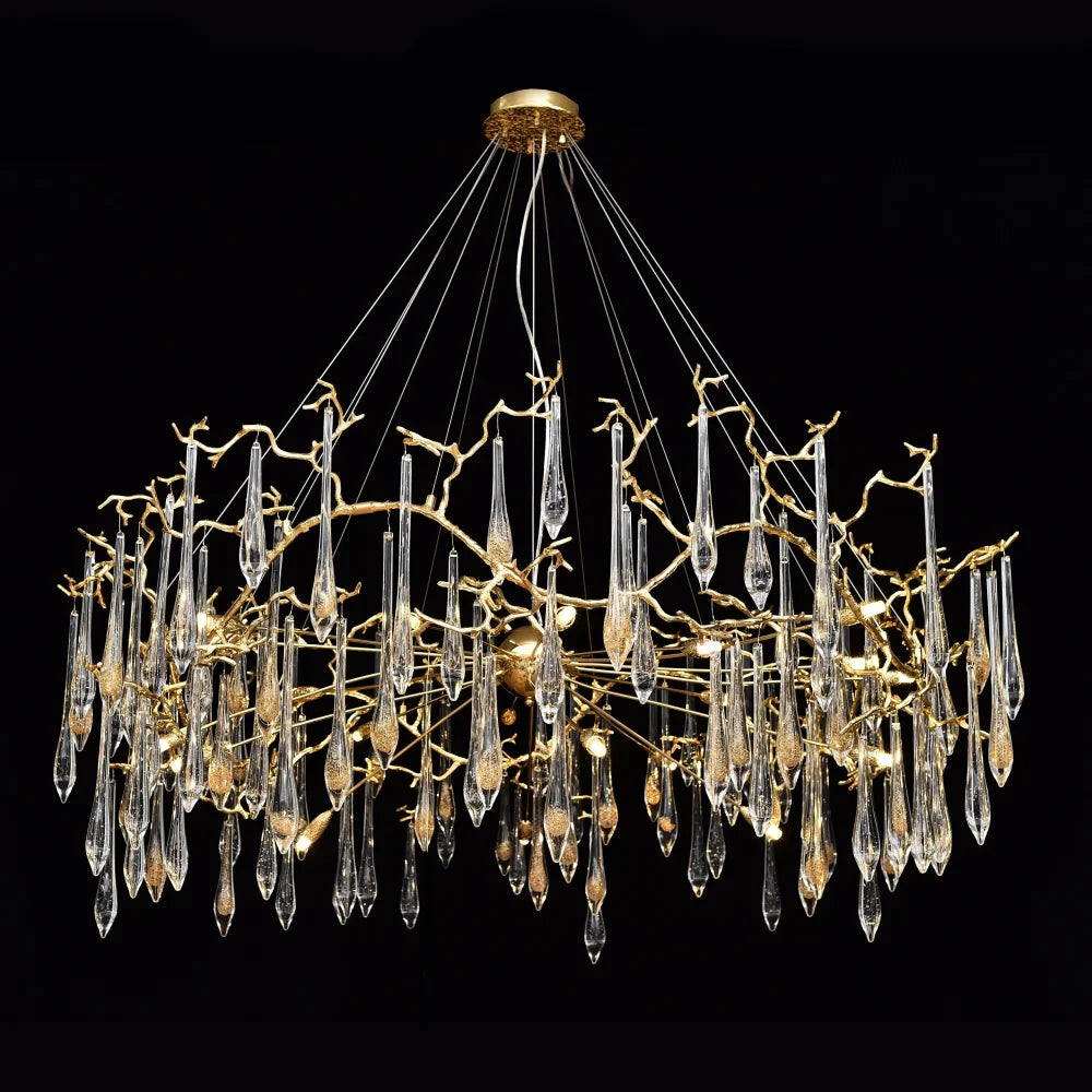 Dawn Lukas Teardrop Branching Brass Round Chandelier - #anselme, #seville, #sevilleanselme, 11+ lights, 50 - 60 inches, ADL, aidan selection, antiqued, branching, brass, c2, cf-color-antiqued-gray, cf-color-antiqued-white, cf-size-13-wide-by-24-high, cf-size-19-wide-by-33-high, chandeliers, chandelierss, clear, crystal, designer inspired, flower, hand crafted, industrial, italian concept, modern, new 2019, PPC Google Best Sellers, restoration selection, round, unique-1-Yiosilamp