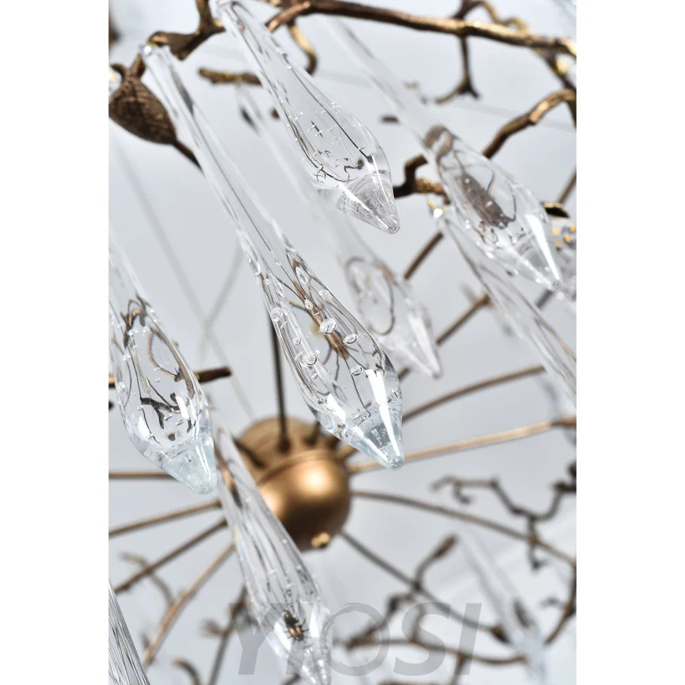 Dawn Lukas Teardrop Branching Brass Round Chandelier - #anselme, #seville, #sevilleanselme, 11+ lights, 50 - 60 inches, ADL, aidan selection, antiqued, branching, brass, c2, cf-color-antiqued-gray, cf-color-antiqued-white, cf-size-13-wide-by-24-high, cf-size-19-wide-by-33-high, chandeliers, chandelierss, clear, crystal, designer inspired, flower, hand crafted, industrial, italian concept, modern, new 2019, PPC Google Best Sellers, restoration selection, round, unique-1-Yiosilamp